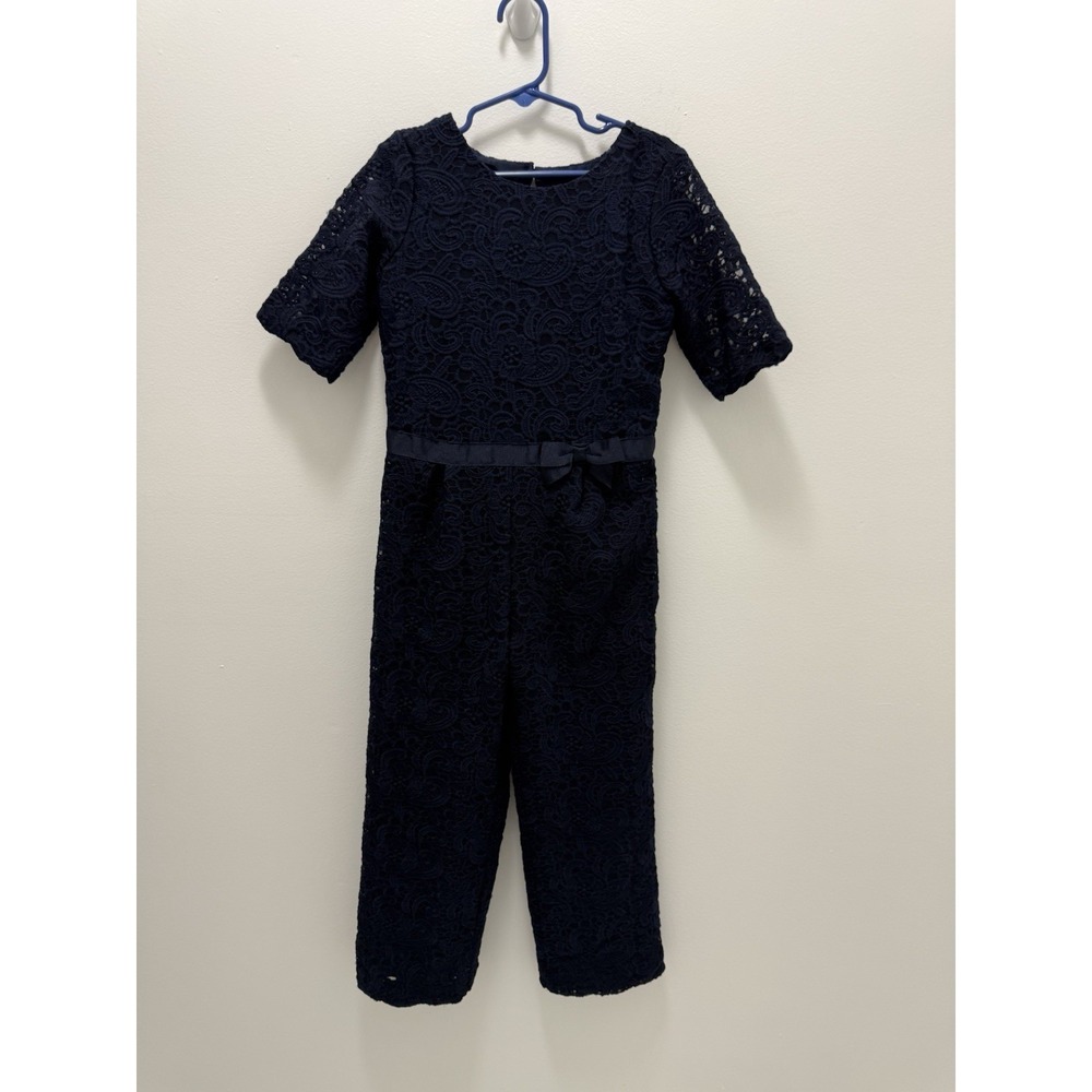 Janie and Jack Girls Navy Blue Lace Cropped Jumpsuit Romper Size 7